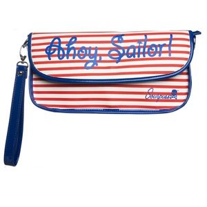 Red White Blue Striped "Ahoy Sailor" Clutch Purse Nautical Rockabilly Retro RARE